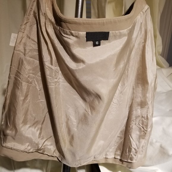 SOLD suit soft leather &silk light coffee JACKET /SKIRT - Picture 9 of 16